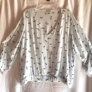 ANDeawy Light Blue Blouse with Bird Pattern